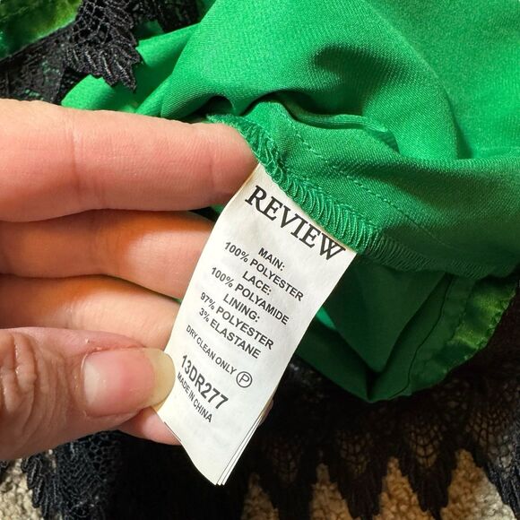 REVIEW Dress Size 10 Lace Overlay Pleated Formal Dress Tea Length Green Black - Picture 14 of 14